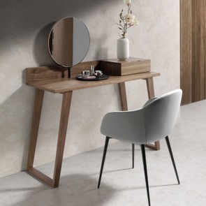 Credenza Angel Cerdà in legno di noce con specchio girevole, scrivania toilette con cassetto ideale a casa per il trucco.