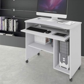 Scrivania ufficio porta computer con ruote e ripiano estraibile. Scrivanie pc in legno bianco per ragazzi, ideale per arredare camerette e studio.