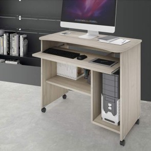 Scrivania ufficio porta computer con ruote e ripiano estraibile. Scrivanie pc in legno olmo per ragazzi, ideale per arredare camerette e studio.