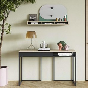 Scrivania ufficio rovere chiaro TemaHome. Scrivanie casa in legno e metallo nero per studio e camerette, ideale anche come consolle ingresso.