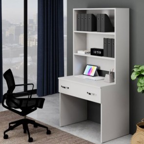 Scrivania ufficio porta computer con libreria e cassetto. Scrivanie pc e librerie In legno bianco frassinato, ideale per arredare la camerette dei ragazzi.