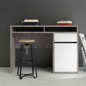 Scrivania ufficio cemento con cassetto e un anta bianca. Scrivanie porta pc in legno, ideale per arredare la cameretta dei ragazzi e studio.