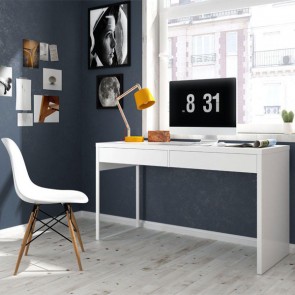 Scrivania reversibile con cassetti e gamba in metallo laccata bianca Scrivanie porta pc in legno lucido bianco, ideale per arredare la cameretta dei ragazzi
