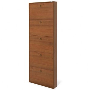 Armadio sArmadio scarpiera slim con 5 ripiani a ribalta, alta 180 cm. Scarpiere salvaspazio in legno cinque ante colore noce antico, ideali per scarpe e stivali.