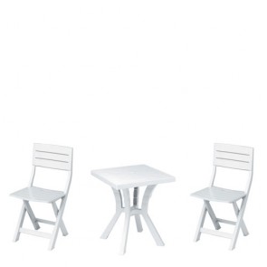 Set da giardino con tavolo in resina antiurto e 2 sedie pieghevoli, tavoli e sedia bianca da esterno per terrazzo.