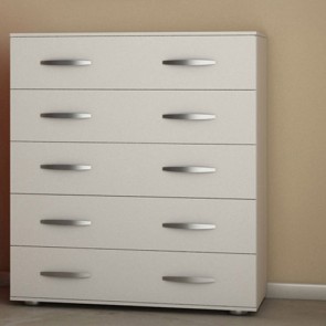 Cassettiera cameretta bianca con 5 cassetti in legno. Mobile settimino bianco ideale per camerette e camera da letto, dimensioni 70x40x100h cm.
