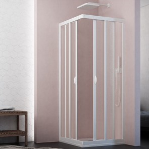 Box doccia angolare con profili in PVC e vetro acrilico da 2,2 mm. Cabina docce bagno Skipper Vela con estensione regolabile, dimensioni 90x90x185H cm.