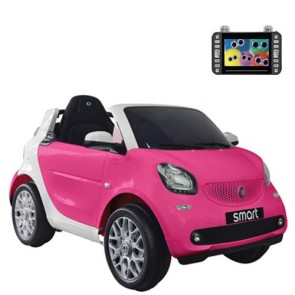 Auto elettriche per bambine Smart con batteria 12 volt, telecomando e seduta in pelle. Macchina elettrica Mercedes rosa per bambina con monitor MP4