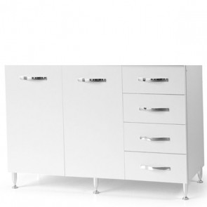 Sottolavello cucina montato con ante 120 cm bianco frassinato. Mobili sottolavelli per cucine componibili con quattro cassetti, dimensioni 85x120x50 cm.