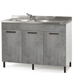 Sottolavello cucina componibile con ante 120 cm cemento, completo di lavello inox e miscelatore. Mobili sottolavelli per cucine componibili.