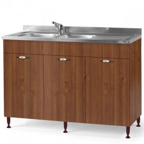 Sottolavello cucina componibile con ante 120 cm noce antico, completo di lavello inox e miscelatore. Mobili sottolavelli per cucine componibili.