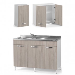 Mobile cucina componibile olmo con sottolavello a 3 ante 120 cm, pensile e scolapiatti. Mobili sottolavelli per cucine componibili, completi di lavello acciaio inox e miscelatore. 