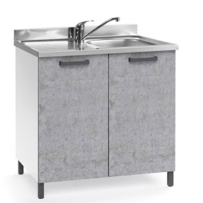 Sottolavello cucina componibile con ante 80 cm cemento, completo di lavello inox e miscelatore. Mobili sottolavelli per cucine componibili.