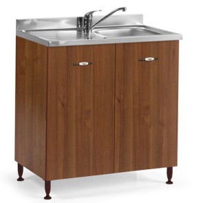 Sottolavello cucina componibile con ante 80 cm noce antico, completo di lavello e miscelatore. Mobili sottolavelli per cucine componibili, dimensioni 85x80x50 cm.