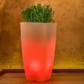 Vaso luminoso da giardino per esterno, vasi illuminati per piante in resina bianca per interno.