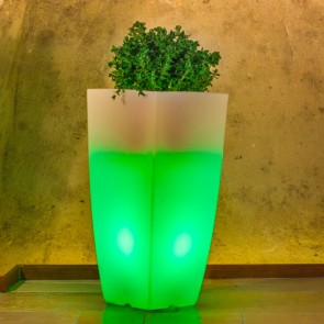 Vaso luminoso da giardino per esterno, vasi illuminati per piante in resina bianca per interno.