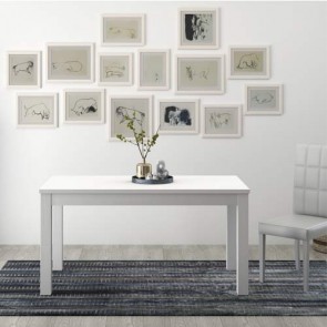 Tavolo da pranzo bianco frassinato allungabile di 40 cm, tavoli da cucina allungabili con gambe in faggio. Dimensioni 160x90 cm