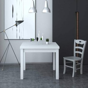 Tavolo da pranzo apribile a libro, colore bianco. Tavoli da cucina allungabili con gambe in faggio, arredo interno 