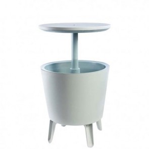 Tavolino portaghiaccio bianco da giardino in resina, tavolini frigo bianchi con piano rialzabile da esterno per balconi e terrazzi. Dimensioni 49,5x49,5x57h cm  