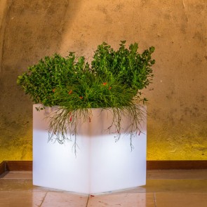 Vaso luminoso da giardino in resina bianca per esterno. Vasi da interno illuminati di luce bianca, ideale per le piante del terrazzo. 