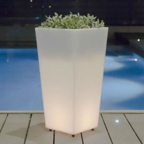Vaso luminoso a led solare in polietilene bianco per esterno da giardino. Vasi luminosi a batteria senza fili da interno con telecomando e sensore crepuscolare