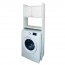 Mobile bagno coprilavatrice in resina. Mobili lavanderia bianco in PVC con pensile a 2 ante e ripiano a giorno, dimensioni H162x65x26 cm