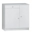 Armadio multiuso bianco con ripiani regolabili. Mobile bagno due ante e un cassetto in legno, ideale in lavanderia per i detersivi.