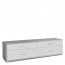 Mobile porta TV soggiorno con cassetto. Cassettiera ufficio basso cemento con 4 cassetti bianco ossido, misure 179x47x50 cm.