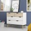 Cassettiera in legno con finitura laccata bianca e rovere naturale. Mobile settimino 4 cassetti, ideale per la camerette dei bambini.