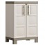 Armadio tuttopiani da esterno con 2 ripiani regolabili beige. Armadietto multiuso tortora da giardino, misure H.97x65x45 cm.