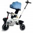 Triciclo celeste per bambino con parasole e cestino portaoggetti. Tricicli passeggino per bambini con maniglione, sedile girevole e tre ruote.
