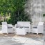 Set da giardino con 3 divani completi di cuscino e un tavolino in resina antiurto, tavolo e poltrone bianca da esterno per terrazzo.