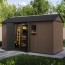 Casetta Keter da giardino con pannelli evotech e finestre frontali. Casette con rifinura effetto legno naturale, robusta e ideale per riporre qualsiasi attrezzo da giardino.