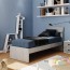 Letto in legno una piazza e mezza per la cameretta dei bambini, letti singolo di colore cemento per le camerette dei ragazzi.