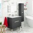 Mobile bagno moderno Denver con cassettone antracite e piedini in rovere. Mobili bagno Fores in legno completo di specchio, dimensioni 80X45X80h cm.