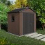 Casetta Keter da giardino con pannelli evotech e finestre laterali. Casette con rifinura effetto legno naturale, robusta e ideale per riporre qualsiasi attrezzo da giardino.