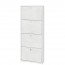 Armadio scarpiera slim con 4 ripiani a ribalta. Scarpiere armadietto salvaspazio quattro ante in legno colore bianco ossido, dimensioni 63x18x154 cm.