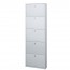 Armadio scarpiera slim con 5 ripiani a ribalta. Scarpiere armadietto salvaspazio cinque ante in legno colore bianco fiammato, dimensioni 63x18x190 cm.