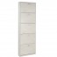 Armadio scarpiera slim con 5 ripiani a ribalta. Scarpiere armadietto salvaspazio cinque ante in legno colore bianco ossido, dimensioni 63x18x190 cm.