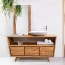 Mobile bagno legno vintage. Consolle Cipì in teak naturale di recupero levigato, tre cassetti con frontale effetto trave.
