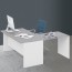 Scrivania ufficio angolare cemento con allungo 80 cm. Scrivanie porta pc in legno bianco frassinato per le camerette dei ragazzi, dimensioni 74x160x160 cm.