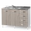 Sottolavello cucina montato con ante olmo 120 cm. Mobili sottolavelli per cucine componibili con quattro cassetti, lavello e miscelatore. 