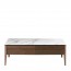 Tavolino rettangolare salone dal design moderno con piano in marmo, tavolini realizzati in legno impiallacciato noce.